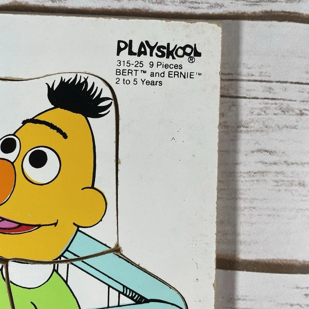 Vintage Playskool Sesame Street Wooden Puzzles Lot Bert Ernie, Big Bird & Snuffy
